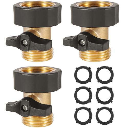 3 Pack Garden Hose Shut Off Valve, Easy Grip Rubber Handle