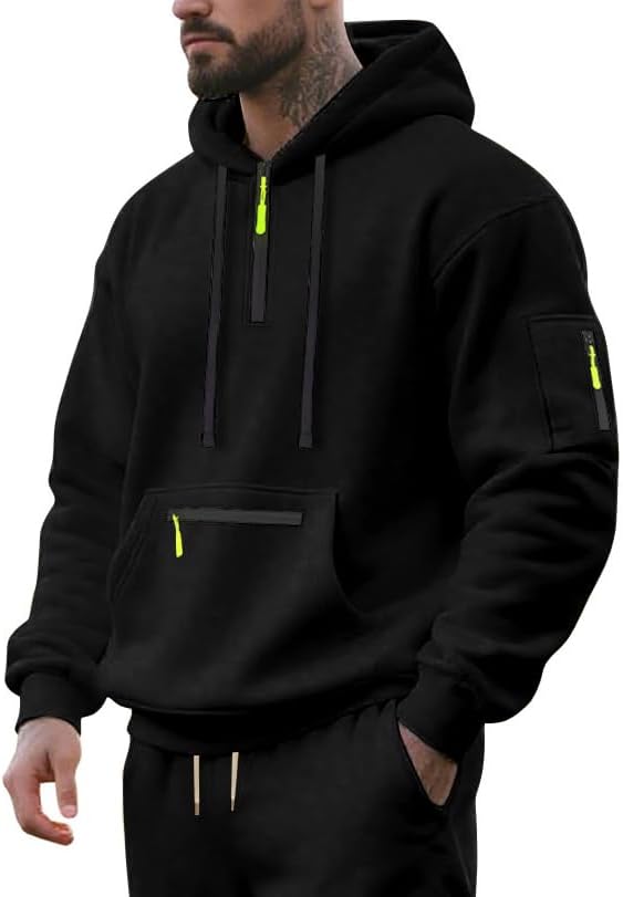 Men's Fleece Hoodie Sweatshirts Workout Athletic Hoodies Long Sleeve Quarter Zip Pullover Sweatshirt with Kanga Pockets - Image 2
