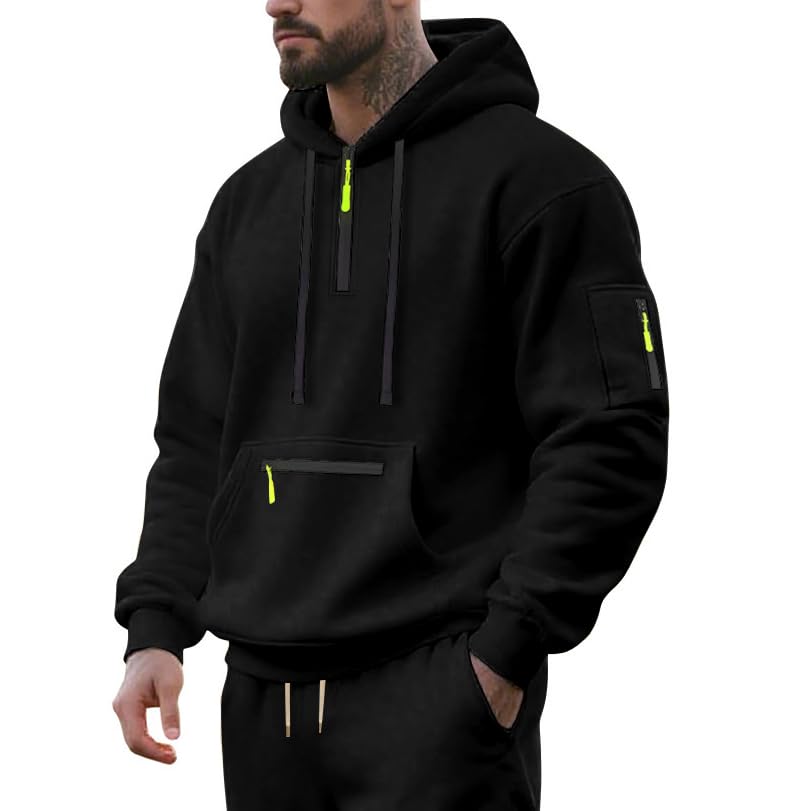 Men's Fleece Hoodie Sweatshirts Workout Athletic Hoodies Long Sleeve Quarter Zip Pullover Sweatshirt with Kanga Pockets2