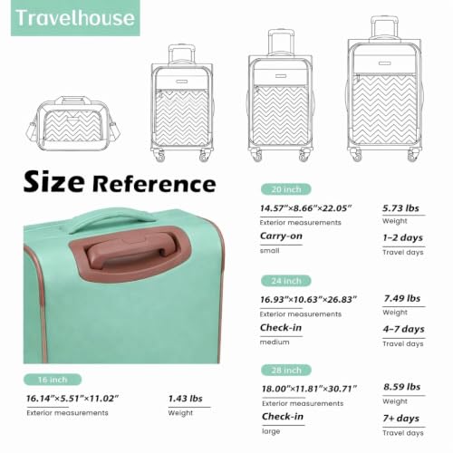 Image of Travelhouse 4-Piece Softside Luggage Set with Spinner Wheels | Lightweight expandable suitcases: 16 inch underseat duffel bag + 20 inch carry-on + 24 inch + 28 inch checked