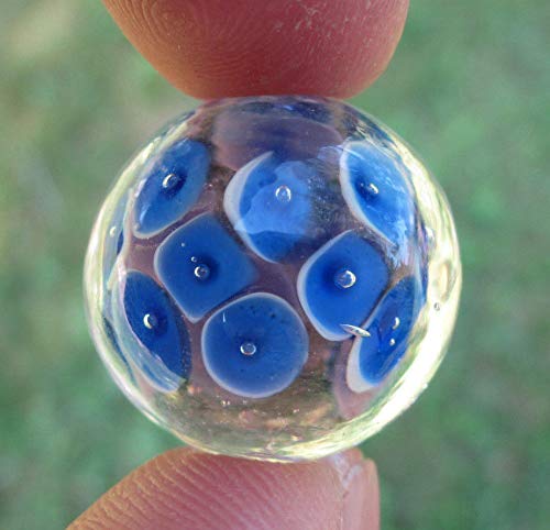 Big Game Toys~22Mm (7/8") Frog Spawn Hand Made Art Glass Marble W/Stand Clear/Purple/Blue #TOP1