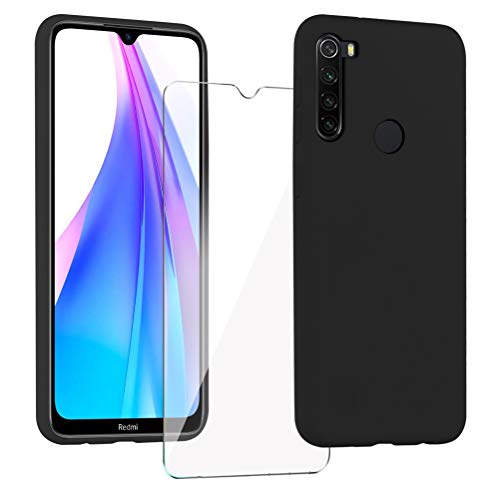 XinYue Funda para Xiaomi Redmi Note 8T + Protector Pantalla, Carcasa de Silicona Líquida Gel Ultra Suave Funda con tapete de Microfibra Anti-Rasguño - Negro