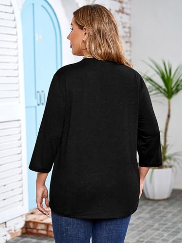 Chulianyouhuo Womens Plus Size 3/4 Sleeve Tops Casual V Neck Button Tee Shirts Basic Loose Fit Tunic Blouse4