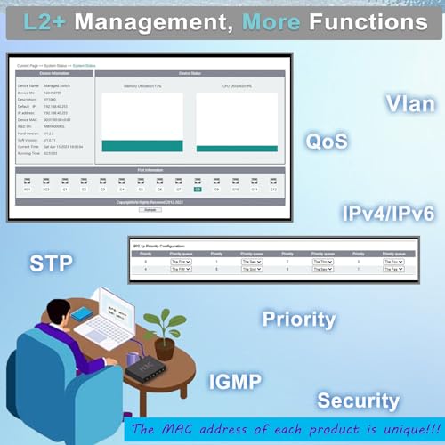 Image of Industrial L2+ Managed 8 Port PoE Ethernet Switch with 2 SFP Slot, Gigabit Networking Switch with IPv4 /IPv6 Management and DIP Switch, Supporting Din-Rail