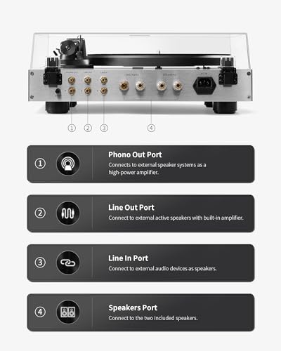 Image of ANGELS HORN Hi-Fi Bluetooth Turntable with Speakers, AT-3600L Record Player | Bookshelf Speakers, Built-in Phono Preamp, Belt Drive 2-Speed, Pitch Control, Aluminum Alloy Plinth