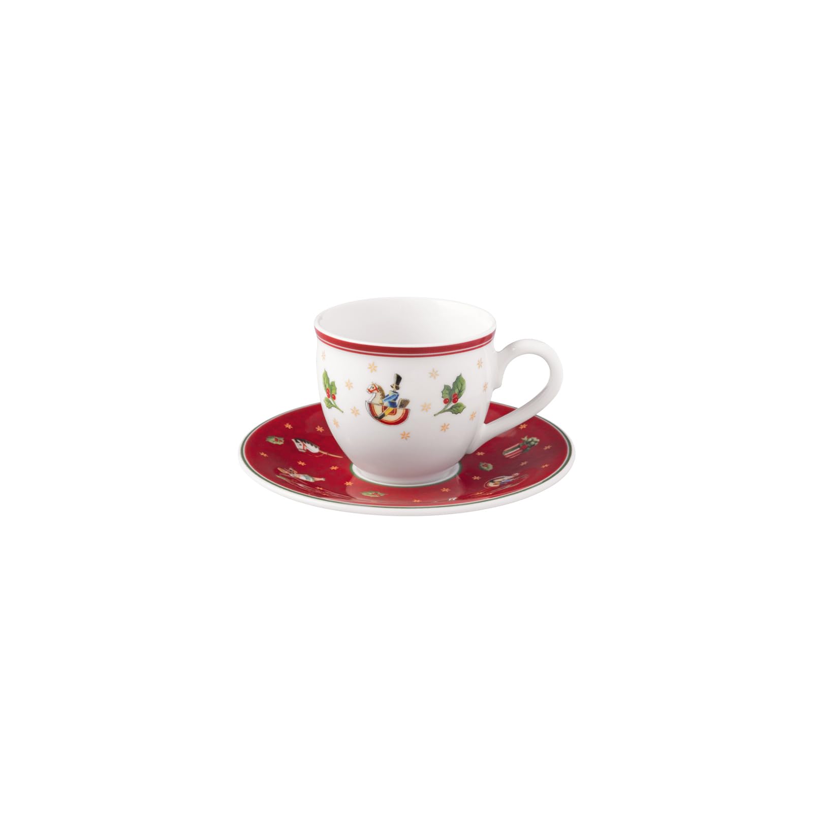 Villeroy & Boch Toy's Delight Mokka-/Espressotasse mit Untertasse, 70 ml, Weihnachtliches Espressogeschirr Hartporzellan, Weiß/Rot, Rund