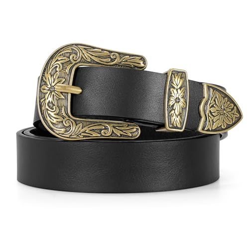 Women's Western Genuine Leather Belt Vintage Style Plus Size for Jeans