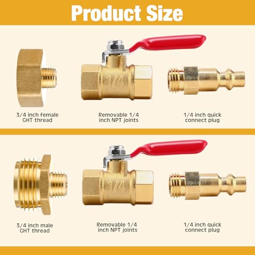 Image of MorningRo 35953 12 inch RV Water Heater By-Pass Kit for 10 Gallon Tank and Air Compressor to Garden Hose Adapter Winterize Blowout Adapter with Ball Valve 3 /4 Inch GHT Thread and Outdoor Faucet Cover