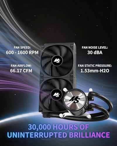 Image of Minorsonic CPU Cooler 240mm Aio, Liquid Cooler CPU Low-Noise AMD AM5 /AM4, Refrigeracion Liquida Water Cooling Systems, Intel LGA 1851 /1700 PC Water Cooler 2 x 120 mm PWM Fans Black