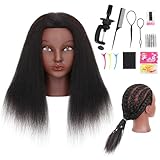 Mannequin Head with Human Hair 14'' Cosmetology Manikin Doll Head with 100% Real Human Hair for Braiding Hairdresser Practice Styling with Free Clamp Holder-Black