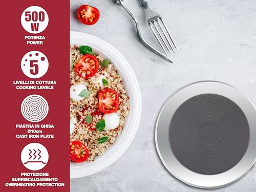 BEPER P101PIA003 Placa caliente eléctrica, Hiero Fundido 500W, 5 Niveles de cocción, Protección contra sobrecalentamiento, Ideal para campistas, segundas residencias, camping, vacaciones o picnic - imagen 2