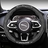 Cehuoca New Compitable with Jaguar Leather Steering Wheel Cover,Stylish Nappa Leather Carbon Fiber Texture Protector,Non-Slip,Universal 15inch Compatible with Jaguar Accessories (Black)