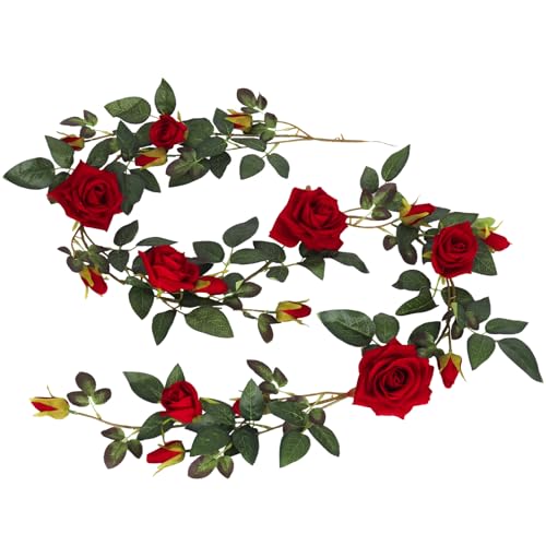 RECUTMS 6FT Artificial Red Rose Garland Fake Hanging Flowers Ivy Vine