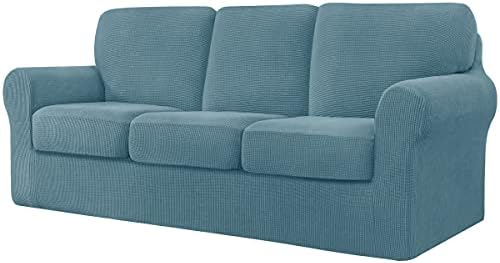 CHUN YI 5 Piece Stretch Sofa Cover, 2 Seater Slipcover with Two Separate Cushions and Backrests, Jacquard Spandex Fabric(2 Seater,Ivory)