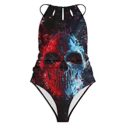 Monokini une pièce masquant les imperfections grâce au motif crâne rouge