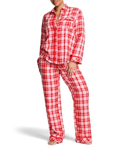 Victoria's Secret PINK Women's Flannel Pajama Set, Red Plaid, XS - image 1