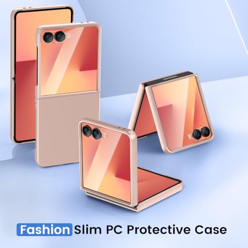 Image of Ruky for Samsung Z Flip 8 Case, with Built-in Screen Protector, Gold | Full Body Hard PC Slim Anti-Scratches Shockproof Wireless Charging Women Girls Phone Case for Samsung Galaxy Z Flip 8, Gold