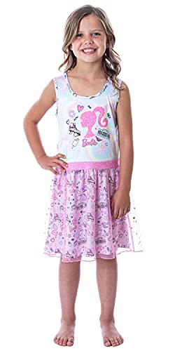 INTIMO Barbie Girls' Tie-Dye Kids Tank Nightgown Pajama Outfit With Tulle Skirt Overlay