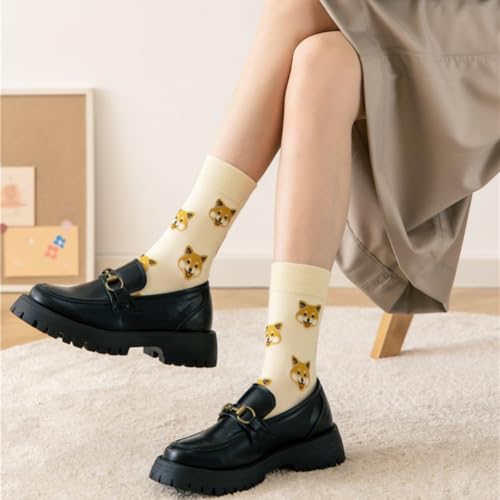 AKAMAS 5 Paar Damen Lustige Hund Shiba Inu Teddyhund Malteser Gemusterte Muster Mehrfarbige Crew Socken,Warm Realistische Tier Welpe Stretch Stretch Sport Lässige Socken B