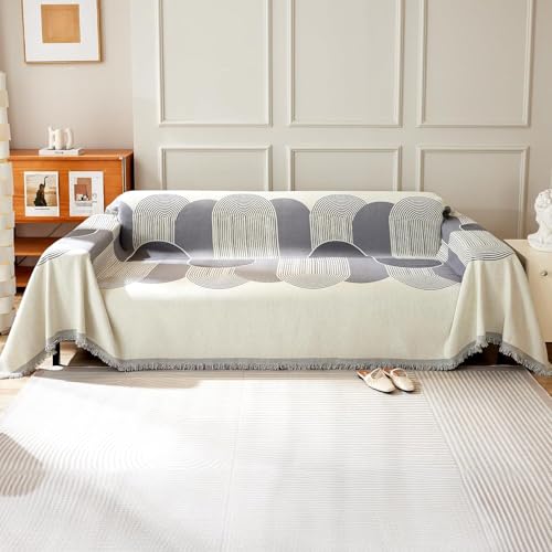 ボヘミアンソファカバー、リバーシブルシェニールセクショナルソファカバー、1、2、3、4人掛けL字型用、洗える滑り止め家具、ジャカードブランケットソフト通気性スリッププロテクター、グレー Tassel 180×150cm(71"×59")