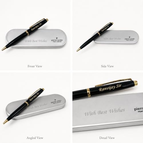 Image of SAVRI Customized Black Ball Pen with Name Engraved & Box Message | Personalized Pen Gift for Men & Women | Customised Pen for Teachers Day Birthday Farewell Retirement Corporate Gifting & Appreciation