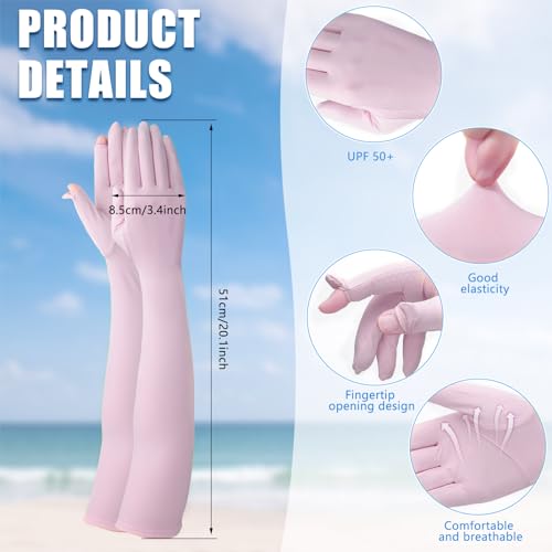 Image of Jecery 2 Pairs UV Long Sun Gloves Women's Sunblock Driving Gloves Non Slip Full Finger Arm Sun Protective for Outdoor Sports