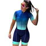5 Farben Damen Radanzug Triathlon Racing Team Jersey Einteiler Jumpsuit Kurzarm Eng Radanzug Gel-Pad XS-3XL, 1, L