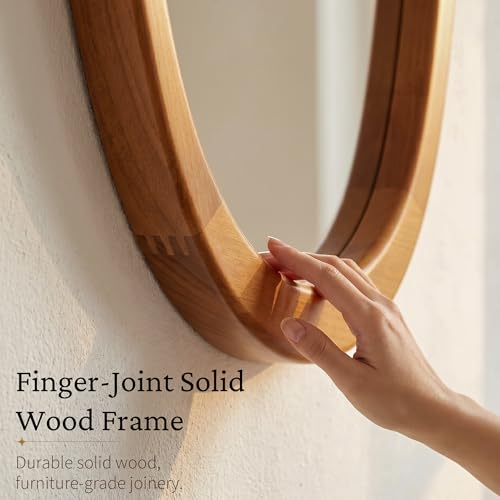 Image of Solid Wood 30 inchx20 inch Warm Walnut Organic Irregular Wall Mirror Decor | Warm grain and asymmetrical shape suit Japandi, Boho, organic decor, entryways, powder rooms, bedrooms, apartments