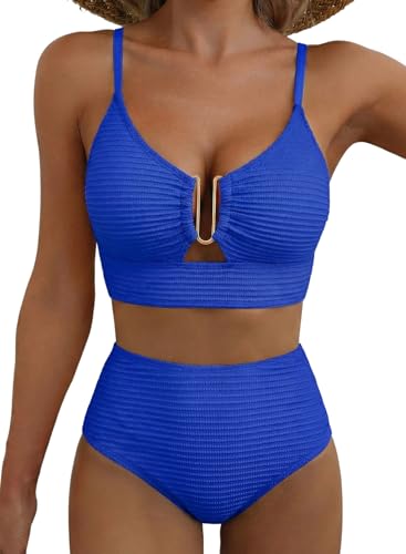 Image of Herseas 2 Piece Bikini Set U-Wire Cutout Popular Swimsuit High Waisted Textured 2026 Summer Beach Swim Bathing Suits