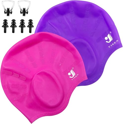 Unisex Silikon Badekappen-Ohrenschutz,2Pcs wasserdichte Schwimmkappe für Kurze/L