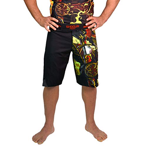 SHOGUN Fight MMA Fight Shorts BJJ Jiu Jitsu Fighting Grappling Martial Arts Muay Thai Kickboxing Samurai, Medium