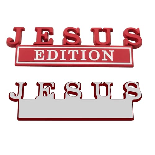 Image of 1pc 3D Raised Letter Jesus Edition Emblem Car Decal - Metal Sticker for Vehicles, Trucks, Motorcycles, SUV - Door Tailgate Bumper Badge Auto Decoration (red and White)
