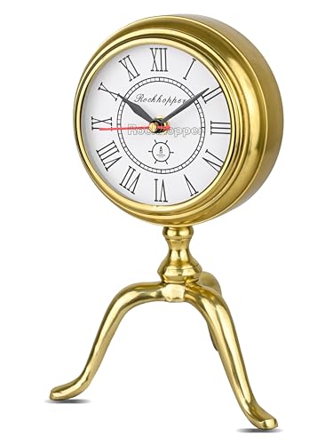 Image of Metal Gold Handcrafted Chrono Analog Table Clock, Aesthetic Desk Clock for Home Decor Office Desk Living Room Bedroom Study Room Kids Room (Large 6'')