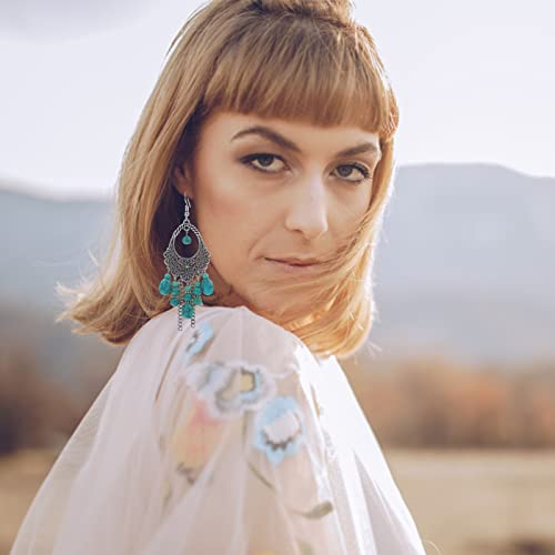 1 Pair Bohemian Vintage Dangle Earrings Retro Turquoise Earrings Boho Dangle Drop Earrings For Women Girls Double Ball Earrings For Women (B, One Size) #TOP5