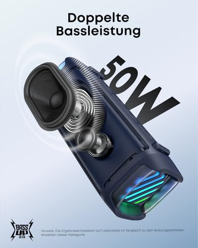 Image of soundcore Boom 3i by Anker - Robust Outdoor Speaker, Bluetooth Speaker, IP68 Waterproof, 50W, BassUp 2.0 Sound, Bluetooth 5.3, 16 Hours Playtime, Light Show+