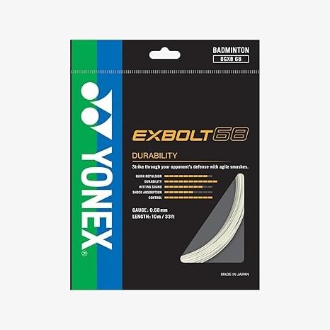 YONEX EXBOLT 68 Badminton String, Gauge 0.68mm Length 10m/33feet, High Power & Durable Choice of Colors (White)