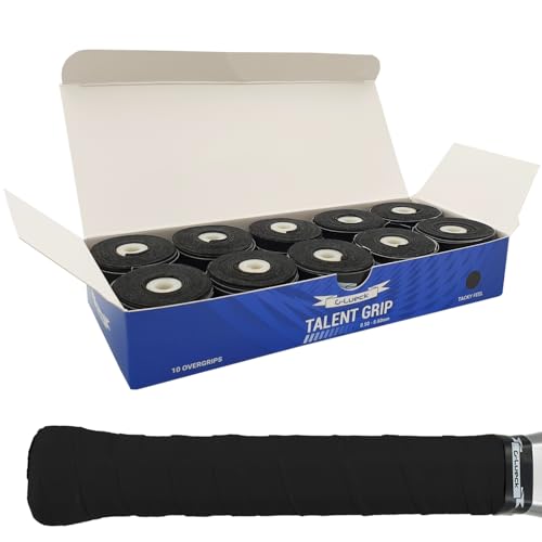 G-Lueck 10er Set Tennis Griffband 0,60mm Stärke | Overgrip für Squash Badminton Schläger & Kicker inkl. selbstklebendes Abschlußband | sehr griffig, Anti-Rutsch (Schwarz)
