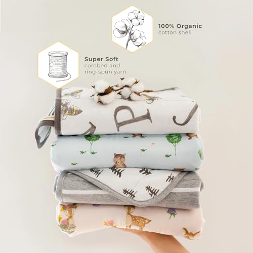 Burt's Bees Baby Infant Reversible Blankets 100% Organic Cotton GOTS Certified - Pine Forest Prints with Quilting Pattern Soft Nursery Blanket with 100% Polyester Fill for Size 30 x 40 Inch