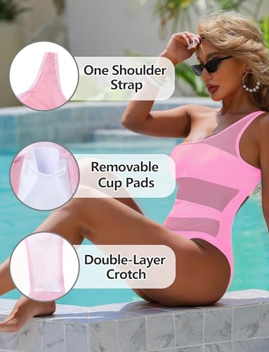 SEAUR Women's Cutout One Piece Swimsuit Mesh One Shoulder Swimwear Tummy Control Bathing Suit Monokini3