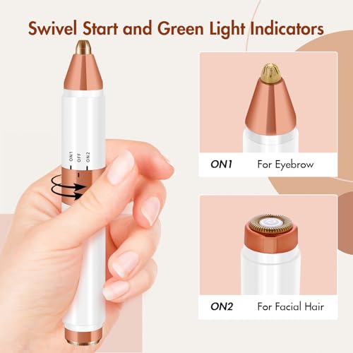 Image of Acavado 2-in-1 Dual Head Eyebrow Trimmer & Flawless Facial Hair Removal for Women, Painless & Gentle Facial Hair Remover for Brows, Chin, Upper Lip, Cheeks, Type-C Charging for Women, White AU3