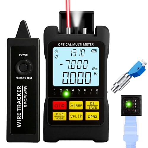 Portable 5-in-1 Fiber Optic Cable Tester with Optical Power Meter, Cable Finder,Visual Fault Locator & RJ45 Network Cable Test, SC/FC/ST Universal Interface with LC Adapter