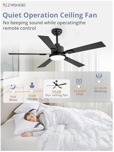 Image of ZMISHIBO 52 inch Black Ceiling Fans with Lights and Remote, Indoor /Outdoor Modern Ceiling Fan for Bedroom Living Room Patio, 6 Speed Reversible Quiet DC Motor, 3 CCT, Dual Finish Blades