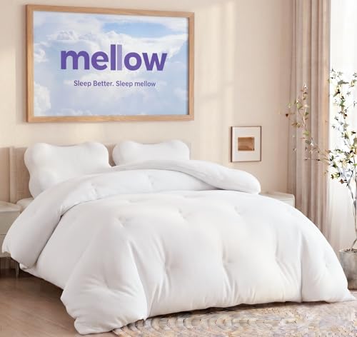 Mellow Marshmellow Comforter Full/Queen - Extra Fluffy Double-Stuffed Down Alternative Duvet Insert, All-Season Temperature-Balancing, Oeko-TEX Class I Fabric, Box-Stitch, Machine Washable