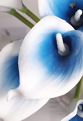 Mini 15" Artificial Calla Lily 10 Stem Bridal Bouquets Artificial Latex Real Touch Flowers For Home Party Decor (White Blue) #TOP2