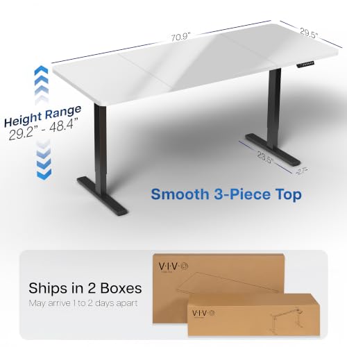 Image of VIVO White Dry Erase 71 x 30 in Standing Desk, DESK-KIT-1B7WE | Electric, Holds 220 lbs, Sit Stand, Height Adjustable Whiteboard Table, Extra Deep Top, 1B Series, Black Frame
