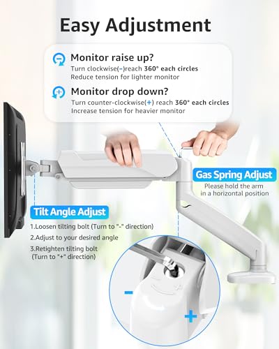 Image of MOUNTUP Single Monitor Desk Mount Holds Screen up to 32 inch, Height Adjustable Monitor Arm, Full Motion Computer Monitors Stand with Clamp /Grommet Base, VESA Mounts Fit 4.4-17.6lbs Computer, White