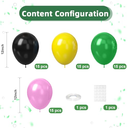 Black Green Pink Yellow Balloons, 60pcs 12Inch Black and Green Yellow Pink Balloons, for Girl Birthday Wedding Baby Shower Party Decorations — view 2