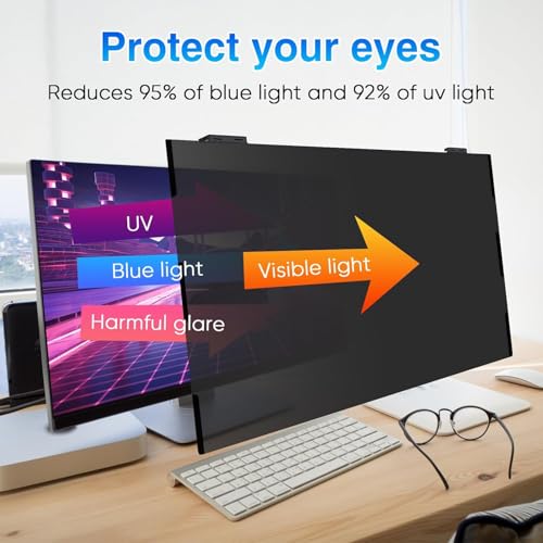Image of Magnetic 23.8 Inch Computer Privacy Screen Shield, Privacy Screen Filter for Frameless Monitor Widescreen 16:9 Aspect Ratio, Blue Light Protector, Anti-Spy & Anti-Scratch, Black