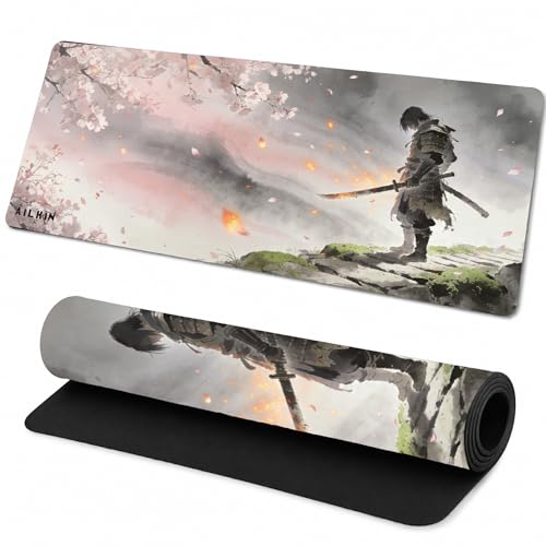 Image of AILKIN Large Anime Gaming Mouse Pad for PC & Laptop, Extended Desk Mat with Samurai Artwork, Non-Slip Mouse Pad for Wireless Mouse & Desk Accessories