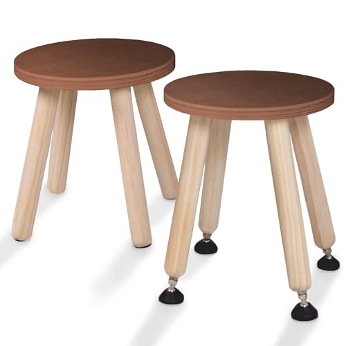 Cateam Taburete de madera para niños y niños pequeños, juego de 2 unidades, nogal, taburete infantil con patas extensibles, taburete sensorial, taburete redondo para niños con pies niveladores
